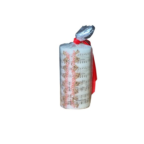 Christmas Sheet Music Pillar Candle | Musical Holiday Decor | Rustic Christmas C - Picture 1 of 6